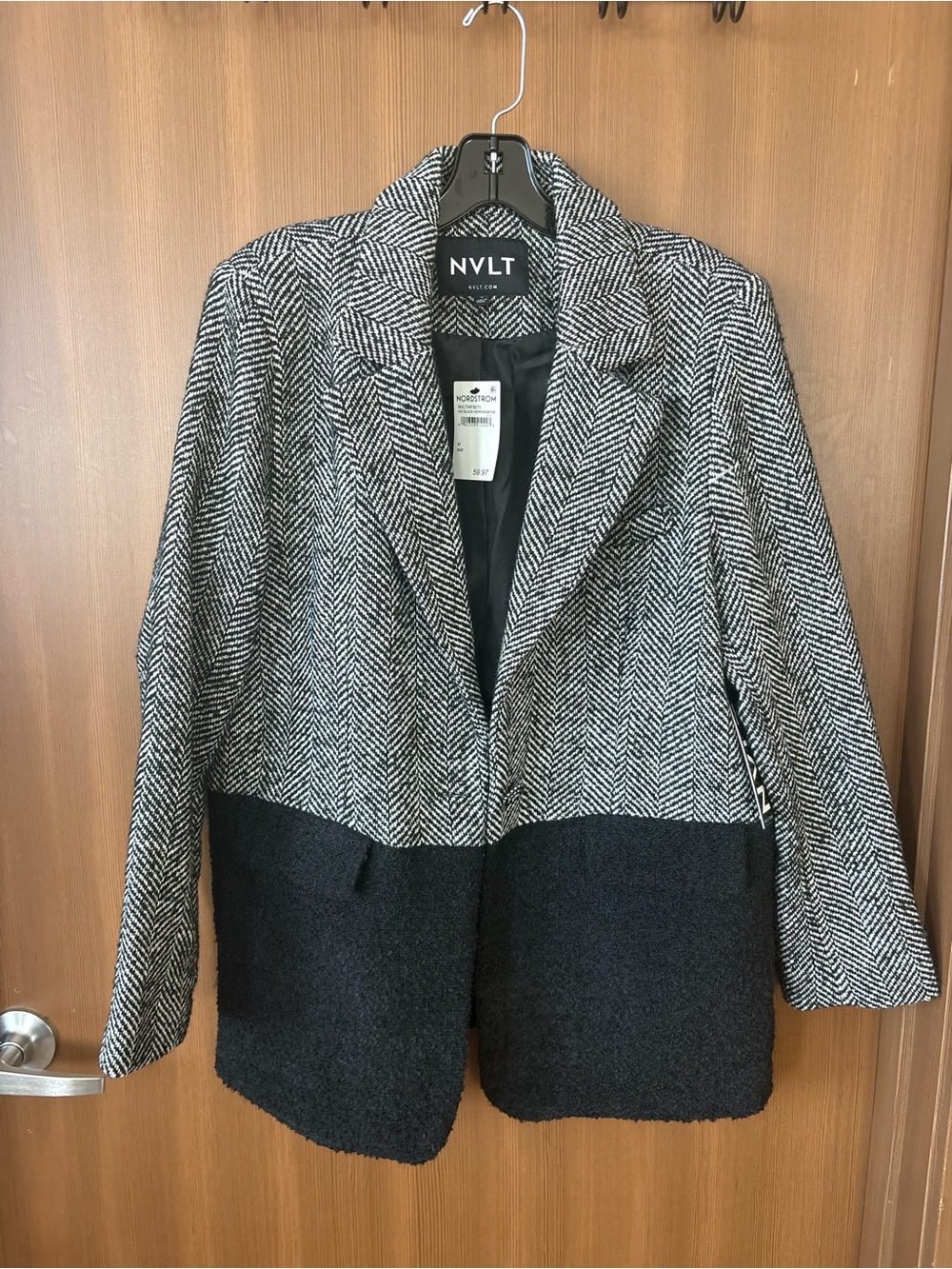 NVLT Black Herringbone Two-Tone Blazer Coat